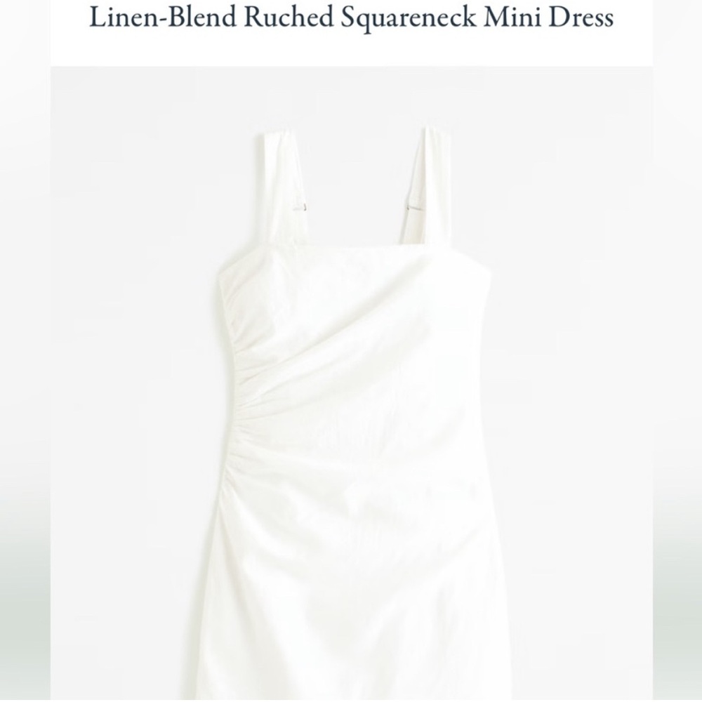 Abercrombie - Linen-Blend Ruched Squareneck Mini Dress - White